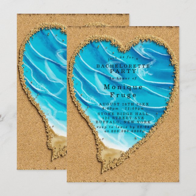 Beach and Sand Heart Bachelorette Party Invites (Front/Back)