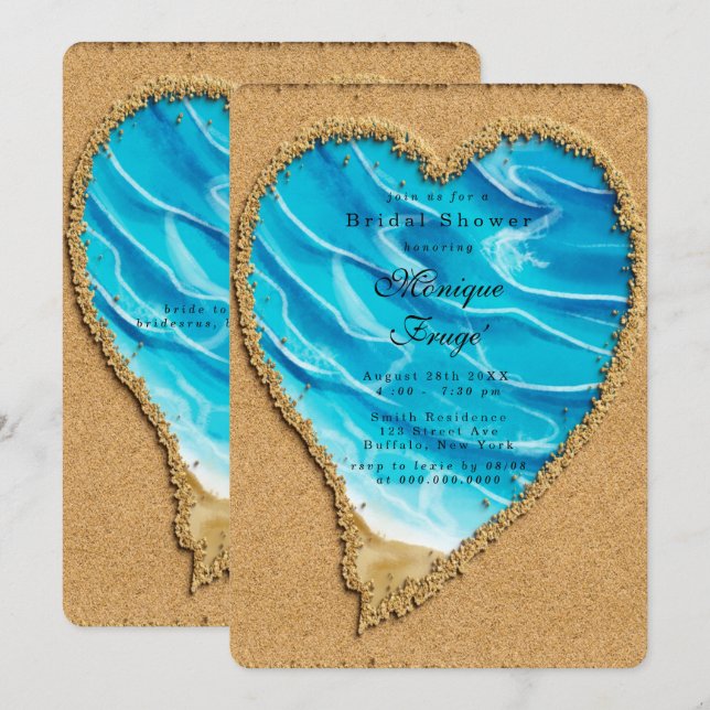 Beach and Sand Heart Bridal Shower Invitation (Front/Back)
