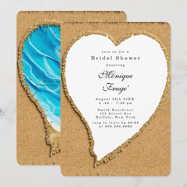 Beach and Sand Heart Bridal Shower Invitation (Front/Back)