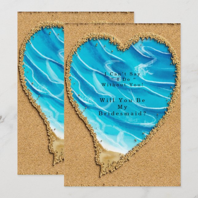Beach and Sand Heart Will You Be My Bridesmaid Invitation (Front/Back)