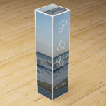 Beach and Sand Monogrammed Wedding Wine Box Favour<br><div class="desc">Pretty ocean themed Wine or Champagne Wine Box wedding favour. Personalise with the Bride & Groom's First Name Initial and Wedding Date (in place of my sample text). Blue ocean crushing waves into the sandy beach and fluffy white clouds against a pretty blue sky will look beautiful on your Wedding...</div>