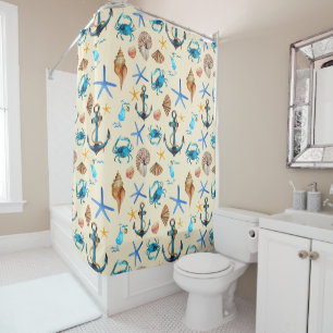 Beach And Sea Life Themed Pattern Shower Curtain