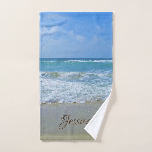 Beach and Sea Personalised Name Hand Towel (Hand Towel)