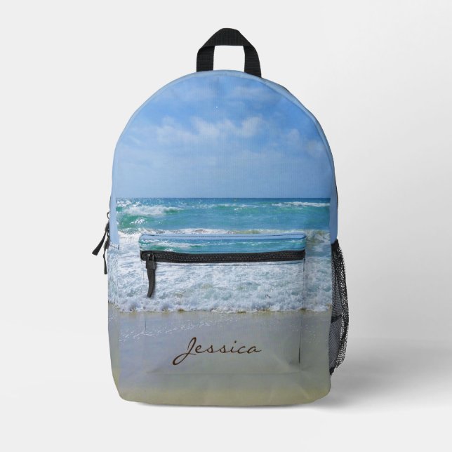 Beach and Sea Personalised Name Printed Backpack (Front)