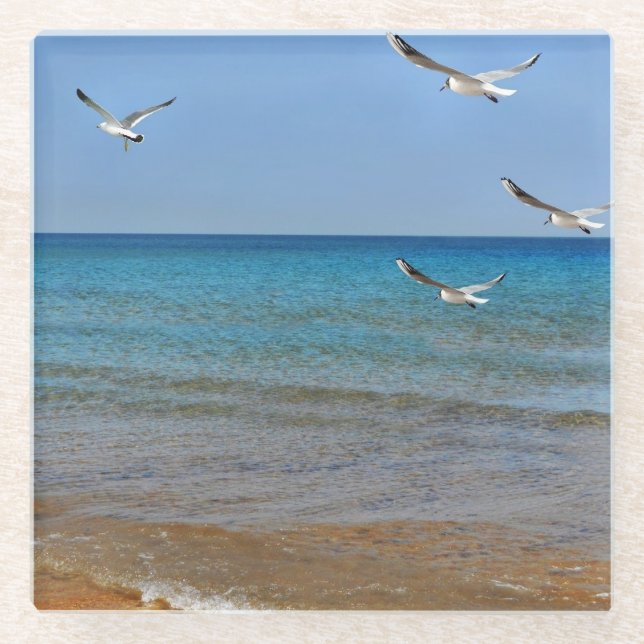 Beach and Seagulls Glass Coaster (Front)