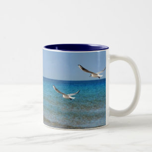 Beach and Seagulls Two-Tone Coffee Mug