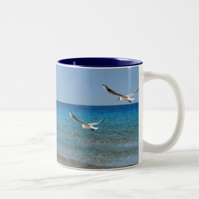 Beach and Seagulls Two-Tone Coffee Mug (Right)