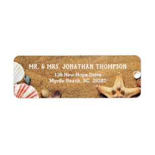 Beach and Seashell Wedding Return Address Stickers
