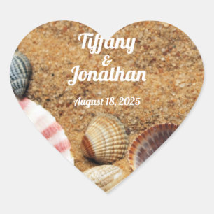 Beach And Seashells Heart Shaped Stickers