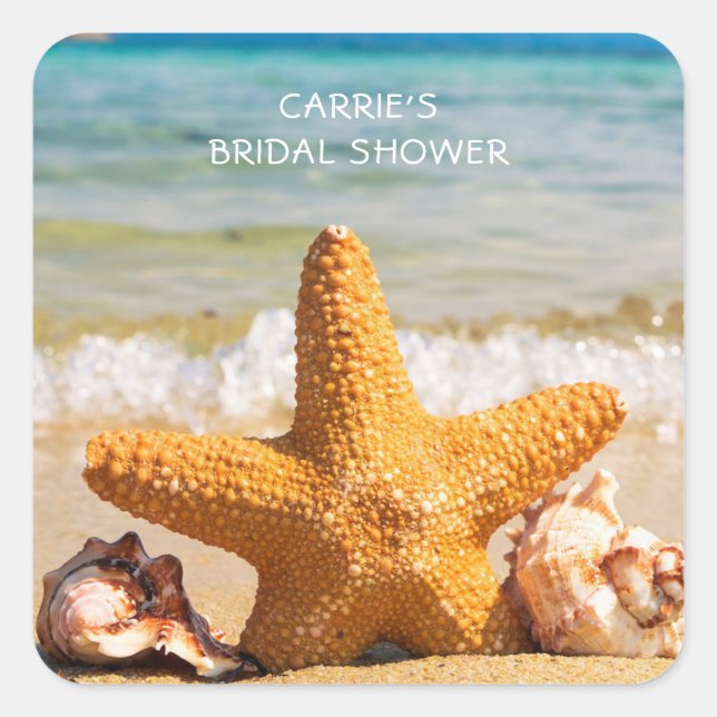 Beach and Seashells Scene Square Sticker (Front)