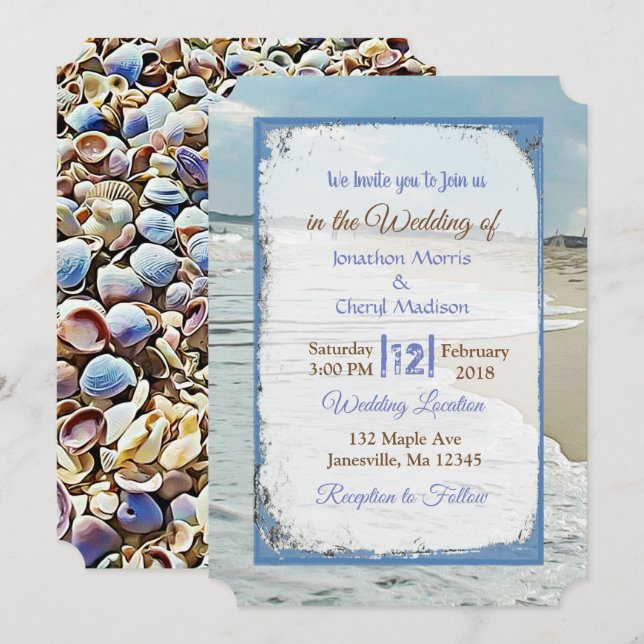 Beach and Seashells Wedding Invitations (Front/Back)