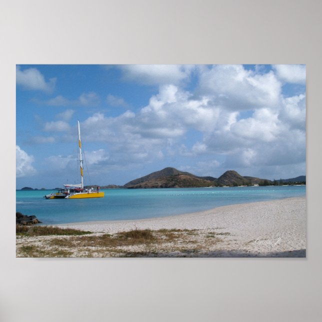 Beach and Silboat in Antigua Canvas Print (Front)