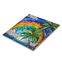 Beach and waves Stained glass art