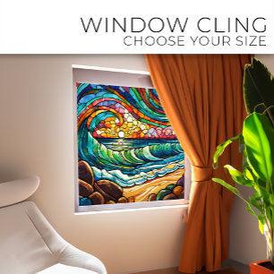 Beach and waves Stained glass art Window Cling