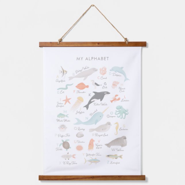 Beach Animal Alphabet Nursery Decor Hanging Tapestry (Front)