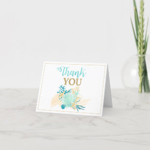 Beach Aqua and Gold Thank You Card Stationery