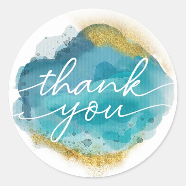 Beach Aqua and gold Thank you stickers (Front)