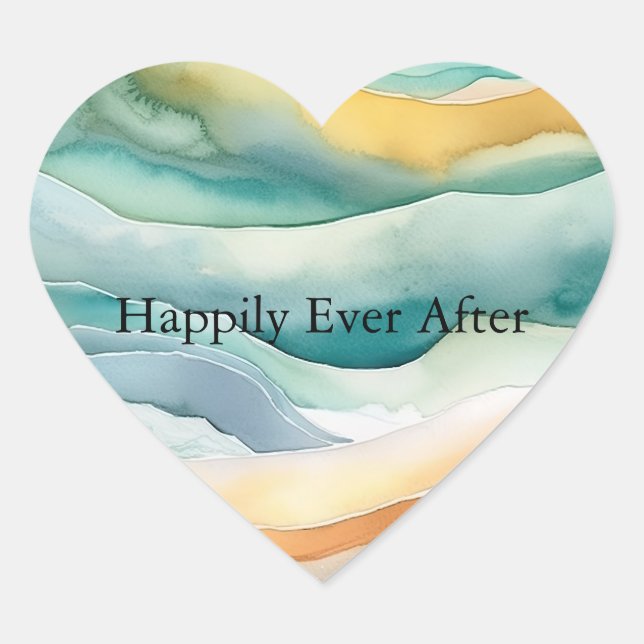 Beach Aqua Green Ocean Cream Sand Wedding Heart Sticker (Front)