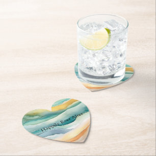 Beach Aqua Green Ocean Cream Sand Wedding Paper Coaster