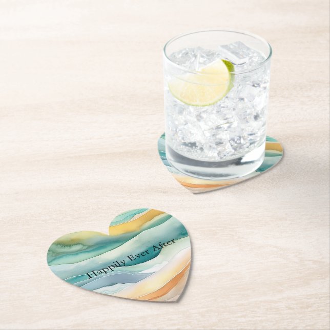 Beach Aqua Green Ocean Cream Sand Wedding Paper Coaster (Insitu)