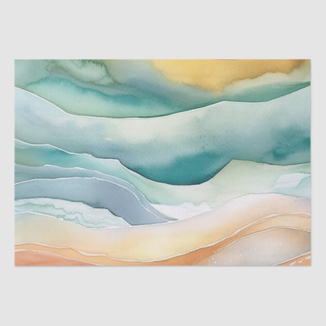 Beach Aqua Green Ocean Cream Sand Wedding Tissue Paper (Front)