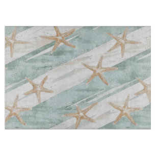Beach Aqua Mint Starfish Stripes   Cutting Board