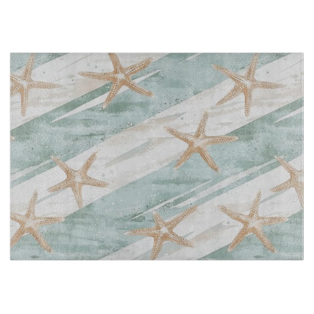 Beach Aqua Mint Starfish Stripes   Cutting Board (Front)