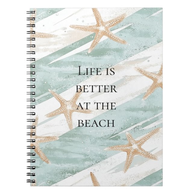 Beach Aqua Mint Starfish Stripes   Notebook (Front)