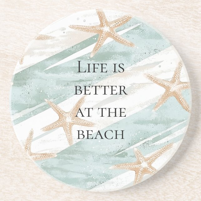 Beach Aqua Mint Starfish Stripes Wedding Coaster (Front)