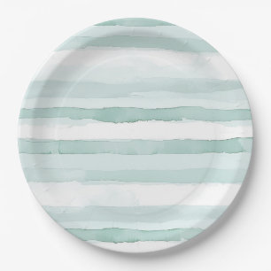 Beach Aqua Mint Stripes Birthday Paper Plate