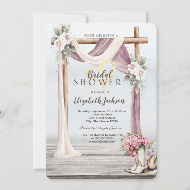 Beach Arbor Cowboy Boots Hat Bridal Shower  Invitation (Front)
