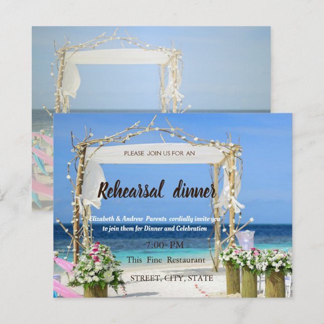 Beach Arbor Floral Wedding  Rehearsal Dinner Invitation (Front/Back)