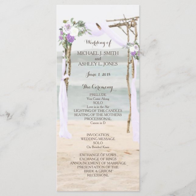 Beach Arbor Lavender Wedding Program Programme (Front)