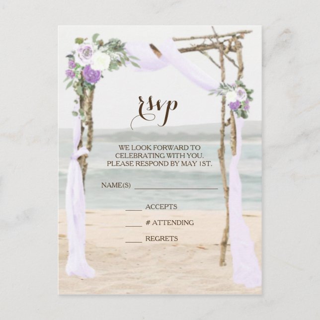 Beach Arbor Lavender Wedding RSVP Postcard (Front)
