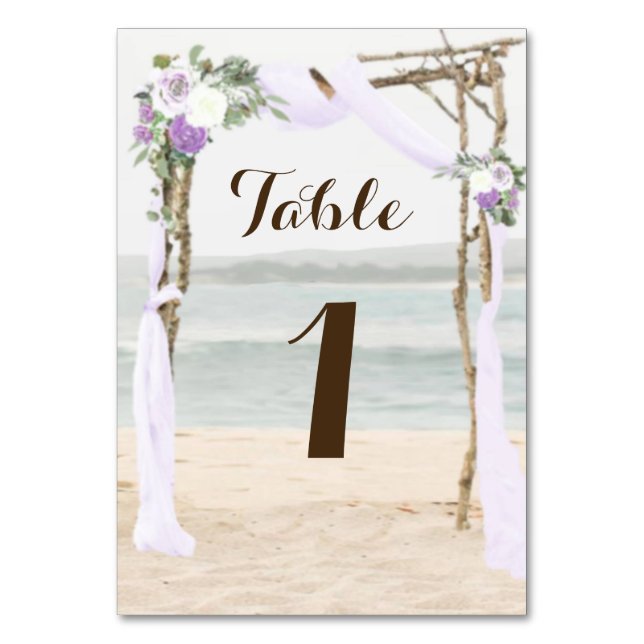 Beach Arbor Lavender Wedding Table Number Cards (Front)