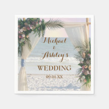Beach Arbor Rose Tropical Leaves Sunset Wedding