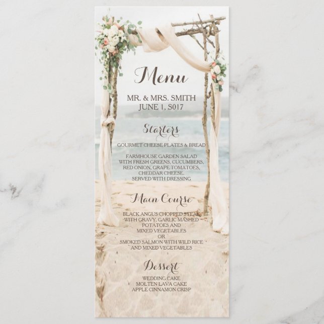 Beach Arbor Wedding Menu Card (Front)