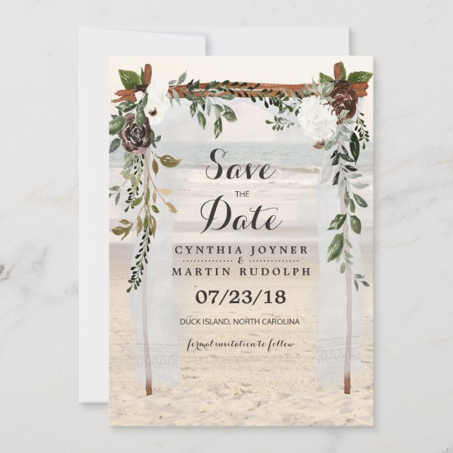 Beach Arbor Wedding Save the Date Invitation (Front)