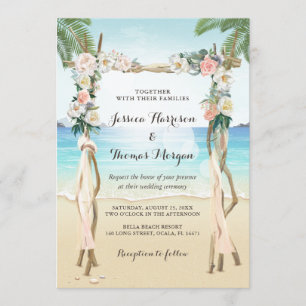 Beach Arbor Wood Arch Floral Tropical Wedding Invitation