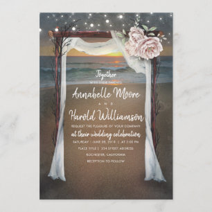 Beach Arch Sea Sunset String Lights Wedding Invitation