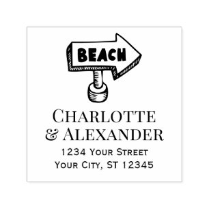 Beach Arrow Directional Sign Couple Return Address Self-inking Stamp