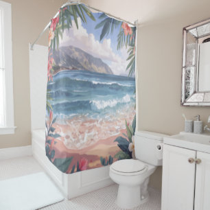 Beach Art Flowers Hawaii Shower Curtain