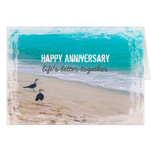 beach art HappyAnniversay card (Front Horizontal)
