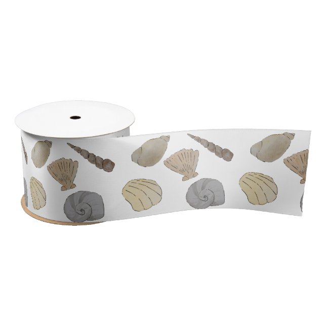 Beach Art Watercolor Sea Shells Satin Ribbon (Spool)