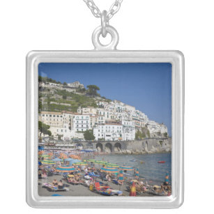 Beach at Amalfi, Campania, Italy Silver Plated Necklace