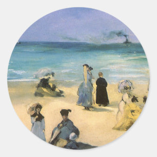 Beach at Boulogne by Edouard Manet, Vintage Art Classic Round Sticker