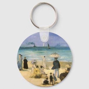 Beach at Boulogne by Edouard Manet, Vintage Art Key Ring