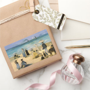 Beach at Boulogne by Edouard Manet, Vintage Art Rectangular Sticker