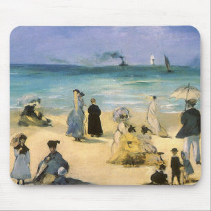 Beach at Boulogne by Manet, Vintage Impressionism Mouse Mat