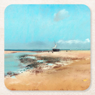 Beach at Low Tide(Mouth of the River), Edgar Degas Square Paper Coaster